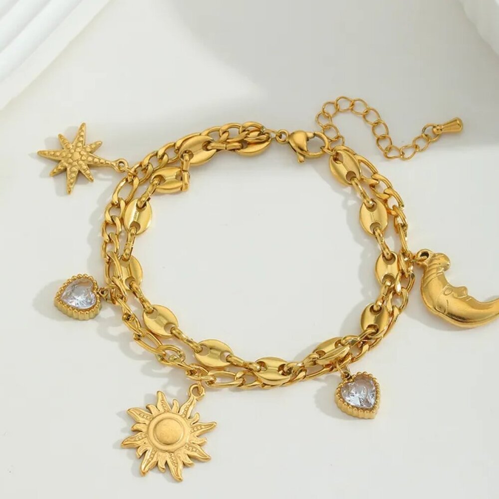Casual Cute Commute Sun Moon Heart Shape 304 Stainless Steel 18K Gold Plated
